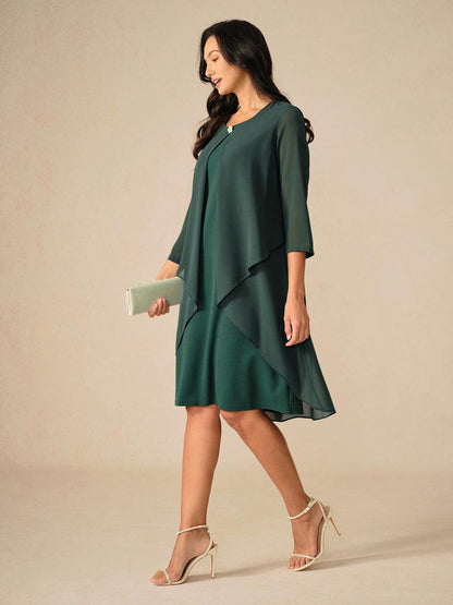 Layered Cape Sleeve Chiffon Dress