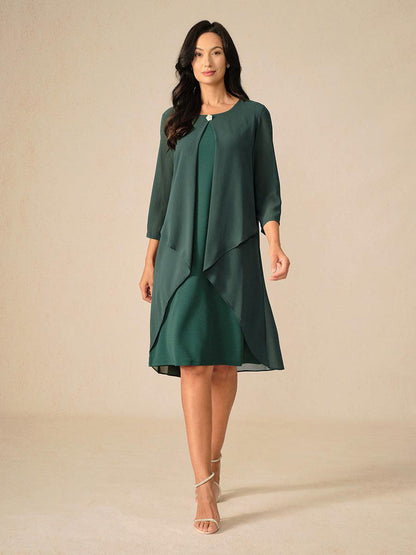 Layered Cape Sleeve Chiffon Dress