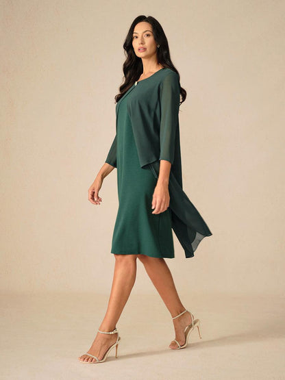 Green Layered Cape Sleeve Chiffon Dress