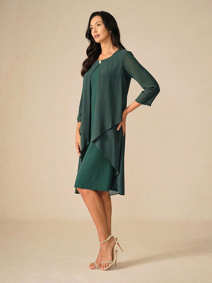 Layered Cape Sleeve Chiffon Dress