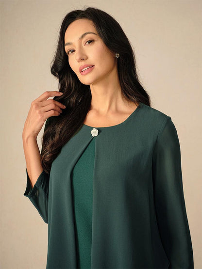 Green Layered Cape Sleeve Chiffon Dress