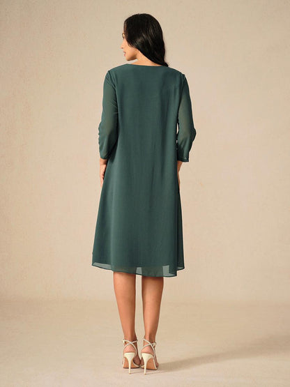 Layered Cape Sleeve Chiffon Dress