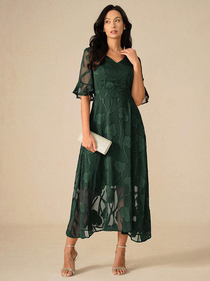 Ruffle Flutter Lace Maxi Dress