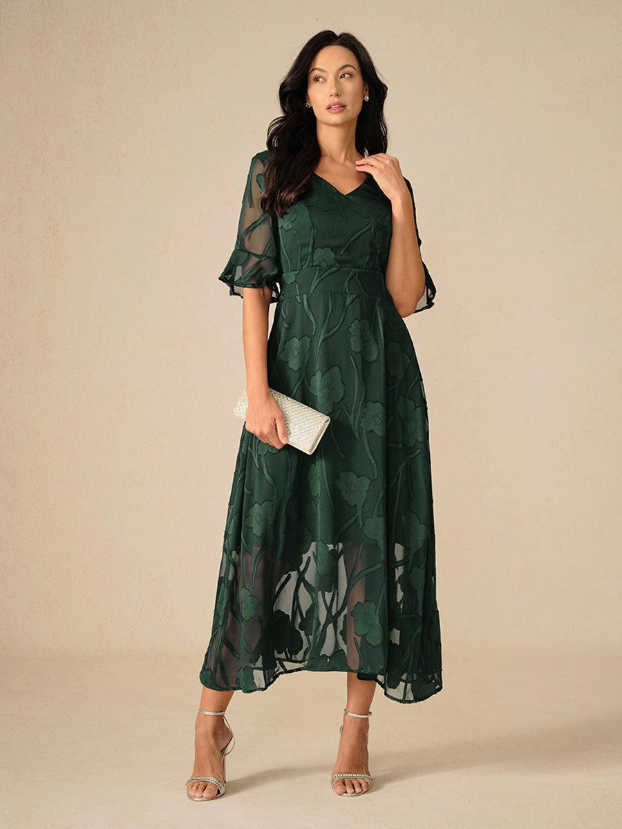 Ruffle Flutter Lace Maxi Dress