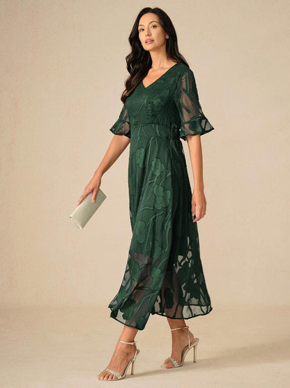 Ruffle Flutter Lace Maxi Dress