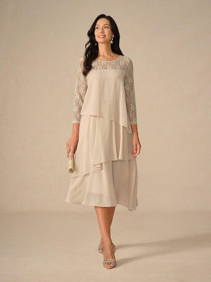 Chiffonkleid mit Spitzenverzierung und 3/4-Ärmeln