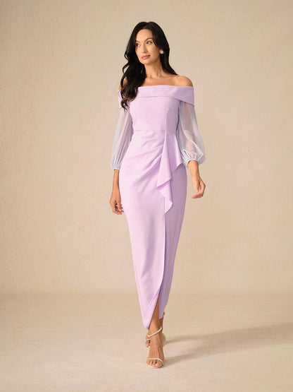 Lavendelfarbenes schulterfreies Abendkleid