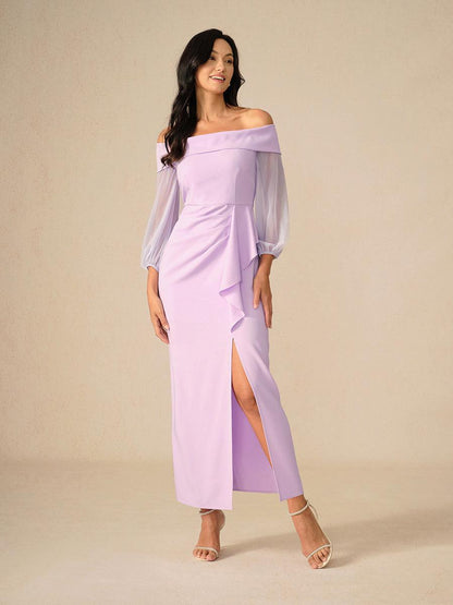 Lavendelfarbenes schulterfreies Abendkleid