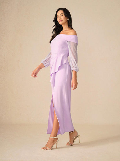 Lavendelfarbenes schulterfreies Abendkleid