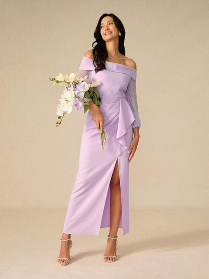 Lavendelfarbenes schulterfreies Abendkleid