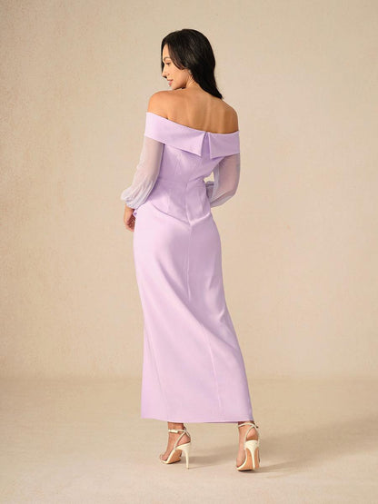 Lavendelfarbenes schulterfreies Abendkleid