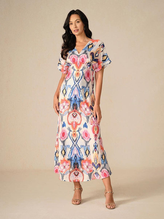 Maxikleid aus Satin mit Batikmuster