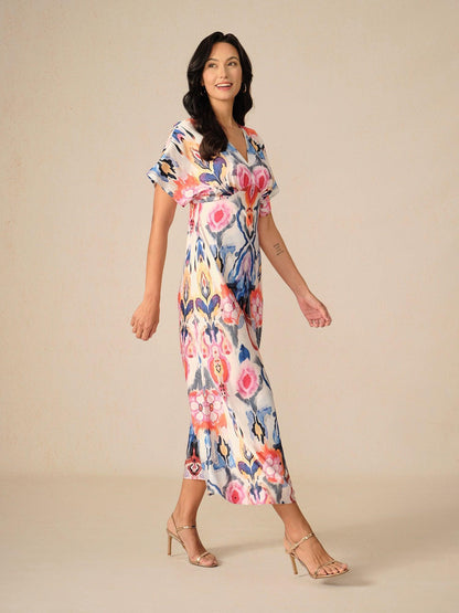 Maxikleid aus Satin mit Batikmuster und Marmor-Print