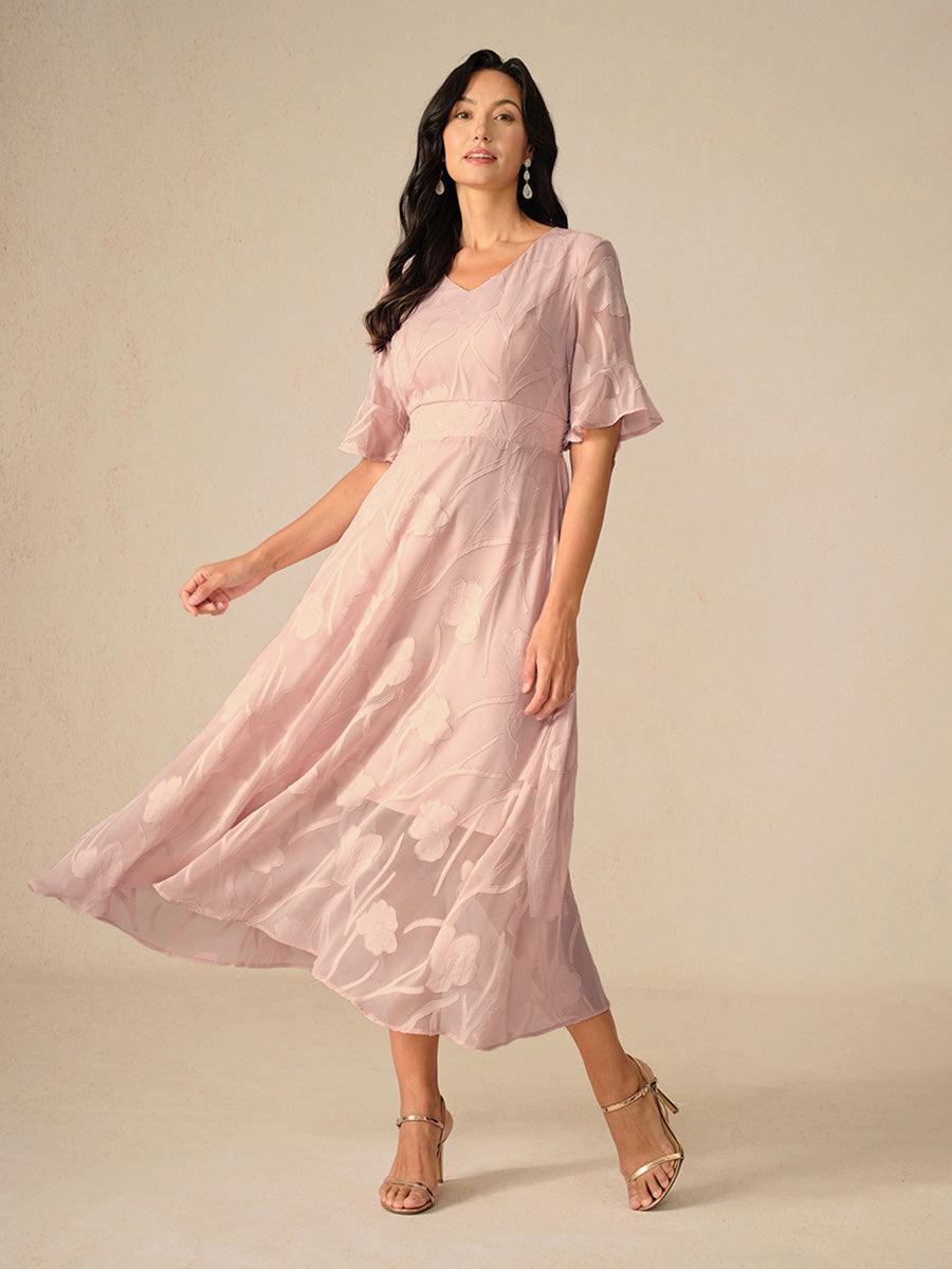 Ruffle Flutter Lace Maxi Dress
