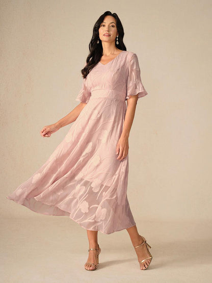 Ruffle Flutter Lace Maxi Dress