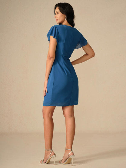 Elegant Blue Sheath Dress with Flutter Sleeves