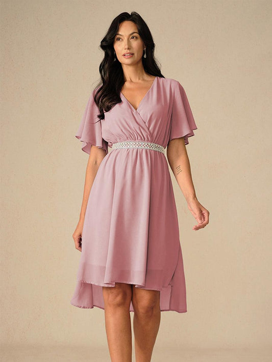 Elegant Pastel Pink A-Line Chiffon Dress