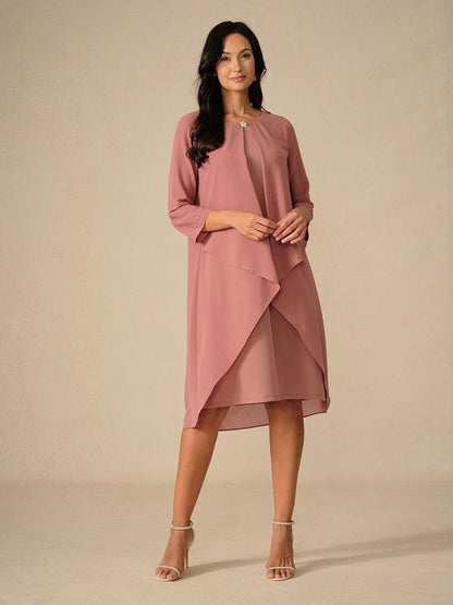 Green Layered Cape Sleeve Chiffon Dress