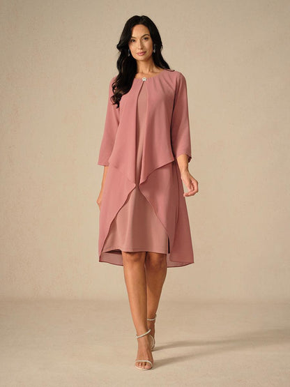 Green Layered Cape Sleeve Chiffon Dress