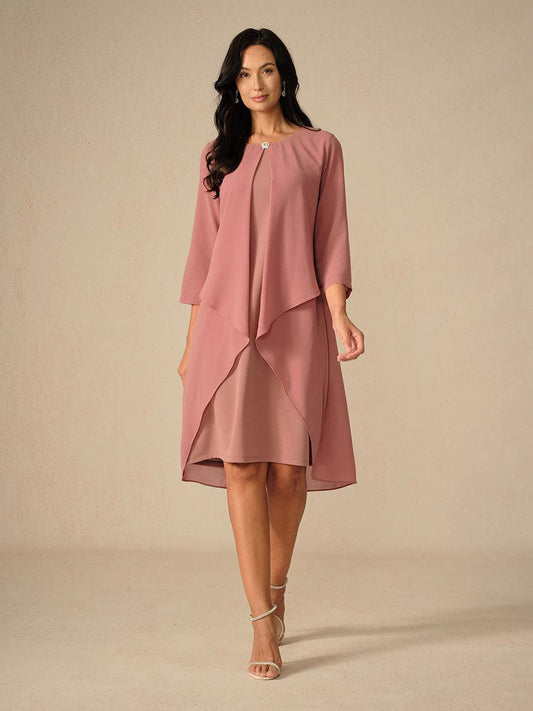 Green Layered Cape Sleeve Chiffon Dress