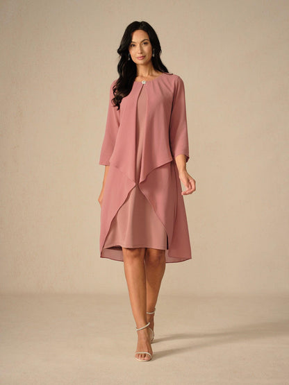 Green Layered Cape Sleeve Chiffon Dress