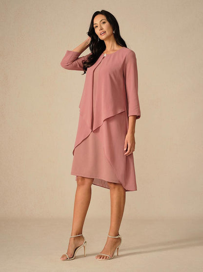 Layered Cape Sleeve Chiffon Dress