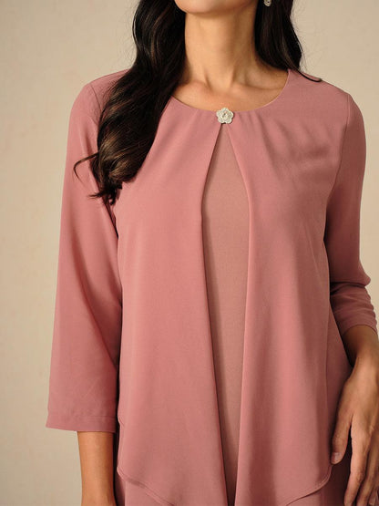 Layered Cape Sleeve Chiffon Dress