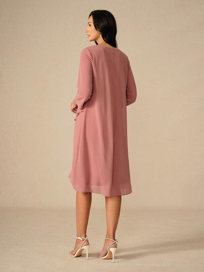 Layered Cape Sleeve Chiffon Dress