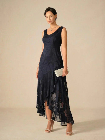 Floral Chiffon Evening Gown with Asymmetrical Hem