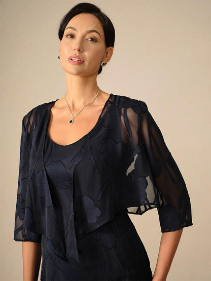 Floral Sheer Chiffon 3/4 Sleeve Cardigan