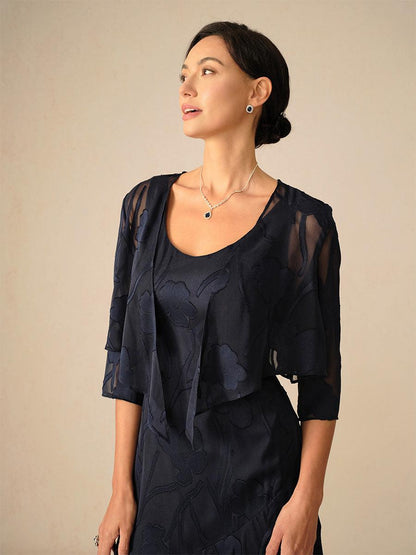 Floral Sheer Chiffon 3/4 Sleeve Cardigan