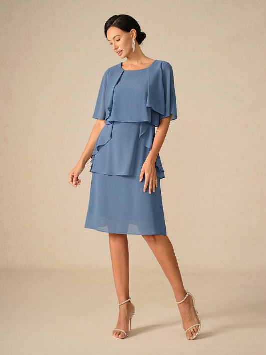 Elegant Layered Chiffon Dress in Calming Blue