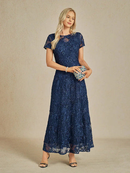 Robe trapèze en dentelle rosette ornée de paillettes