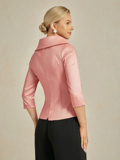Bluse aus Stretch-Taft mit 3/4-Ärmeln und Bindedetail in der Taille