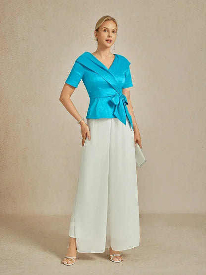 Elbow Sleeve Stretch Taffeta Blouse
