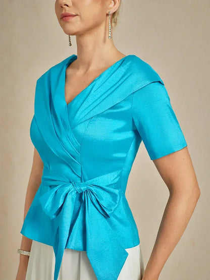 Elbow Sleeve Stretch Taffeta Blouse