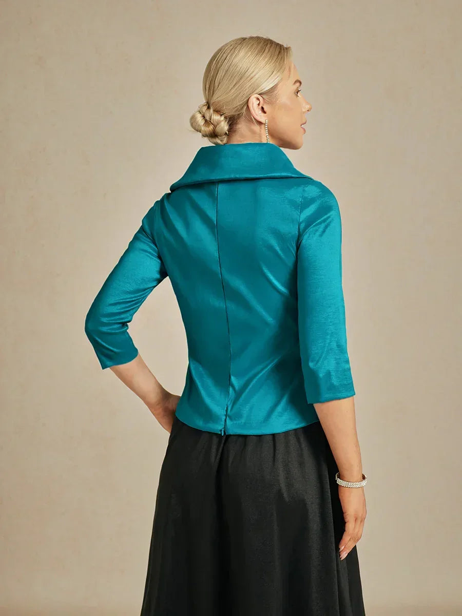 3/4 mouw stretch taffeta blouse met ceintuurdetail
