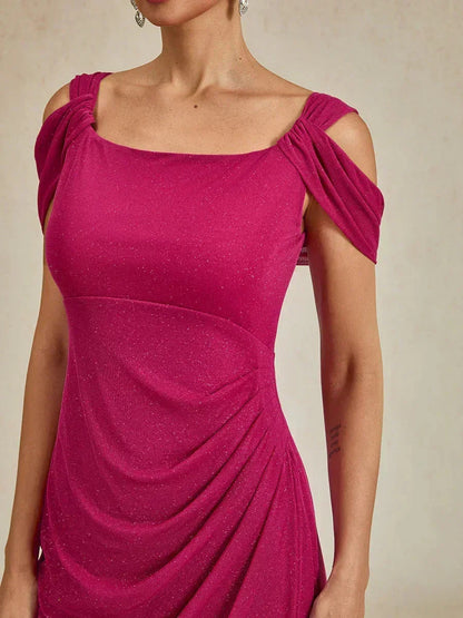 踝長露肩亮片網紗洋裝