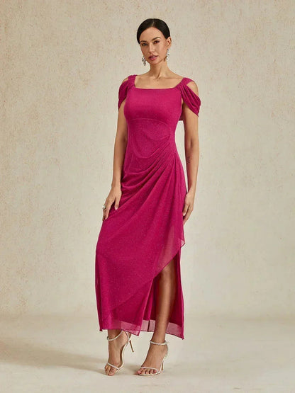 踝長露肩亮片網紗洋裝