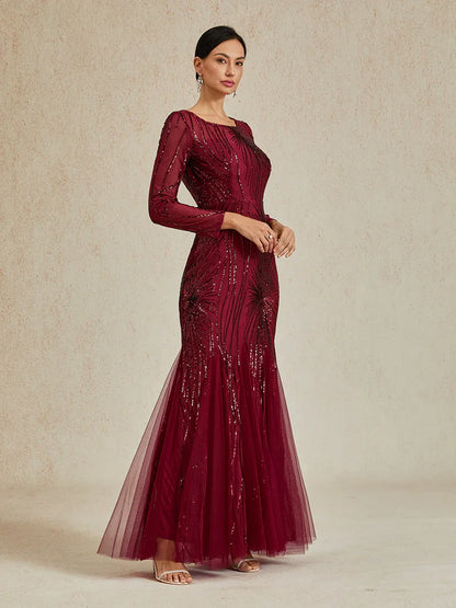 Beaded Sequin Floor-Length Mermaid Dress