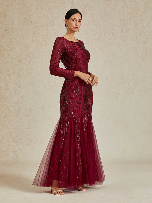 Beaded Sequin Floor-Length Mermaid Dress