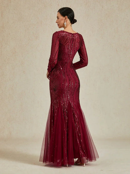 Beaded Sequin Floor-Length Mermaid Dress