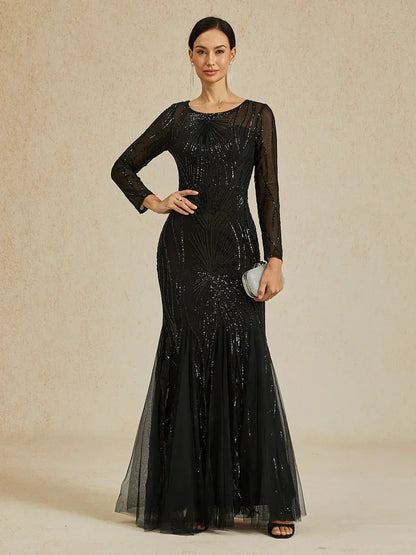 Beaded Sequin Floor-Length Mermaid Dress