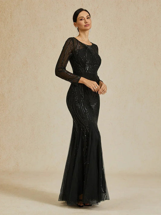 Beaded Sequin Floor-Length Mermaid Dress