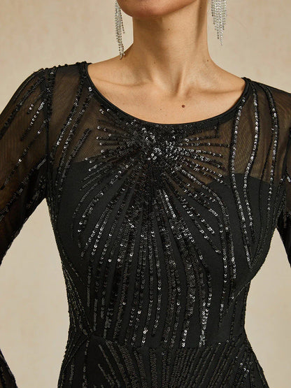 Beaded Sequin Floor-Length Mermaid Dress