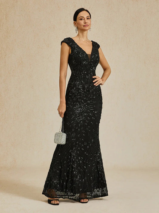 Beaded Sequin V-Neck Sheath Dress