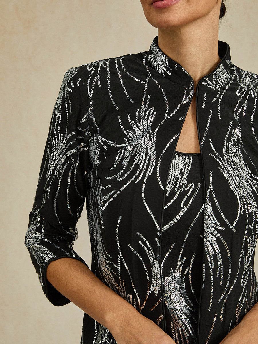 Elegant Mandarin Collar Sequin Twinset