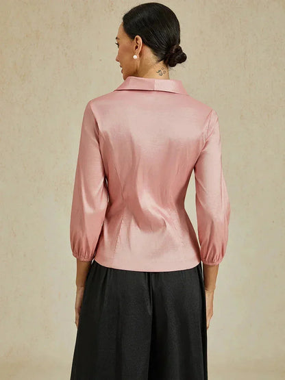 3/4 Sleeve Stretch Shimmer Taffeta Blouse
