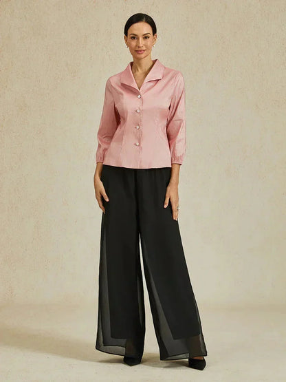 3/4 Sleeve Stretch Shimmer Taffeta Blouse