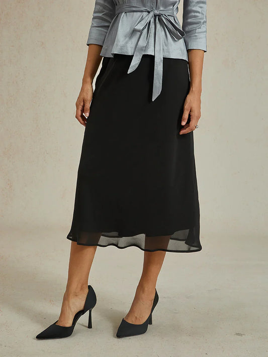 Flowy Panel Chiffon Tea-Length Skirt